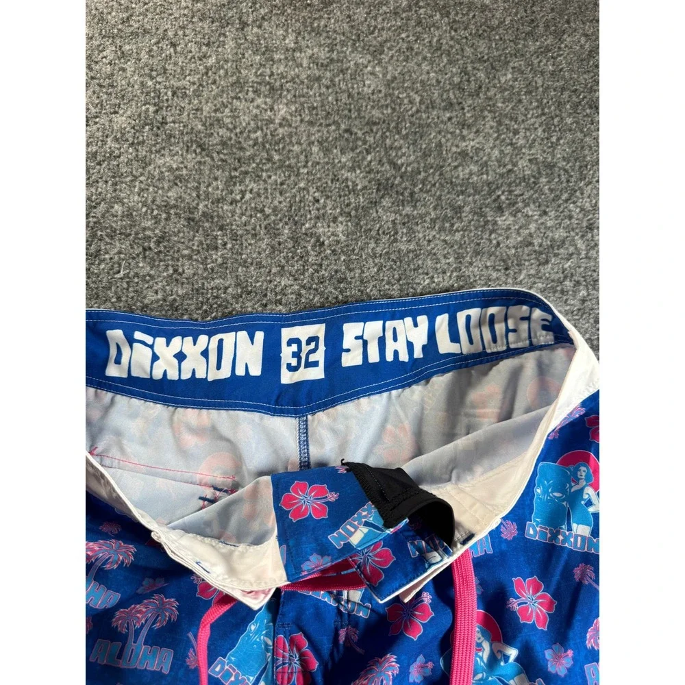 Dixxon Aloha Pin Up Board Shorts Mens 32 Blue Pink Floral Hibiscus Swim Trunks